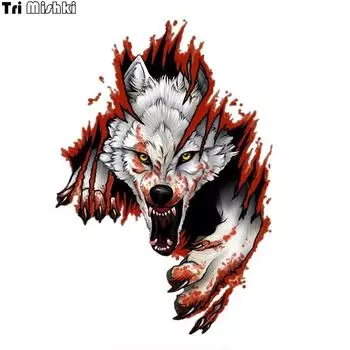 Tri Mishki WCS037 13*18,3 см 10,6*15 см Angry Wolf From Hole Автомобильная наклейка Забавные разноцветные наклейки из ПВХ, аксессуары для мотоциклов, наклейка