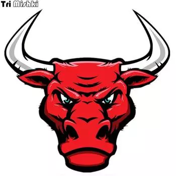 Tri Mishki WCS106 14*14 см голова быка красного цвета, наклейка с изображением животного, забавные красочные наклейки для автомобиля, автомобильные наклейки
