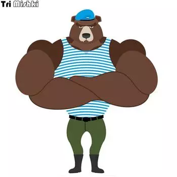 Tri Mishki WCS140 14*16 см русские солдаты медведь в синем берете авиадесантная наклейка на автомобиль забавные красочные автомобильные наклейки