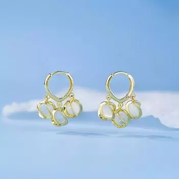 Три опаловые пряжки для ушей, серьги Niche Design, простой женский темперамент, корейская версия геометрических круглых сережек с бусинами