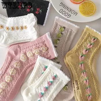 Три пары женских носков, модные носки с мультяшным рисунком, зимние толстые теплые носки с ворсом