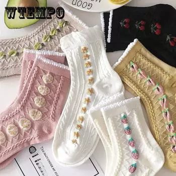 Три пары женских носков, модные носки с мультяшным рисунком, зимние толстые теплые носки с ворсом