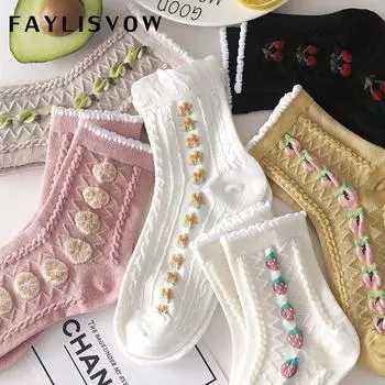 Три пары женских носков, модные носки с мультяшным рисунком, зимние толстые теплые носки с ворсом