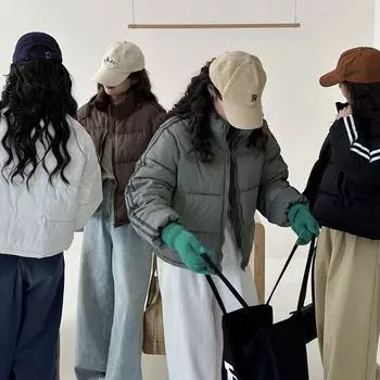 Три планки короткий пуховик хлопковый женский зимний новый американский костюм для кэндоу хлеб короткий кофейного цвета с капюшоном снаружи S чёрный