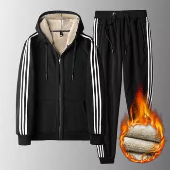 Три планки утепленный и утолщенный зимний овечий мех новый мужской свитер комплект из двух частей теплый кардиган спортивный костюм мужской L серый