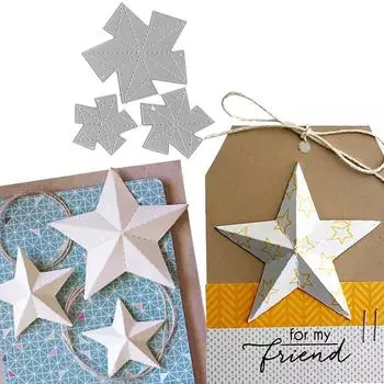 Три пятиконечные звезды, вырезанные из бумаги, шаблоны дизайна, трафарет для резки металла для DIY, скрапбукинга, альбома, фототиснение, бумажная карта, ремесленный декор серебряный