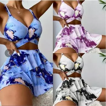 Три предмета с мраморным принтом, микротреугольник, бикини, купальник, женская пляжная юбка, купальник, летний пляжный купальный костюм, комплект бикини S синий