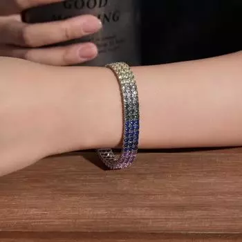 Три ряда разноцветных браслетов Теннисные браслеты с серебряным покрытием и радужным цирконом