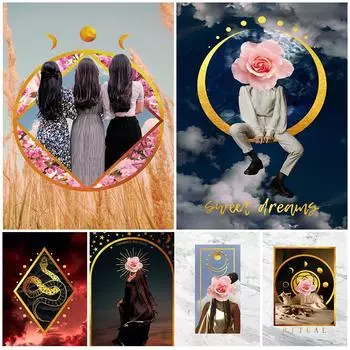 Три сестры розы, ведьма, поклоняются, художественные постеры и принты, украшение для дома, Лунная ведьма, современное женское настенное искусство 21cm30cm NoFrame