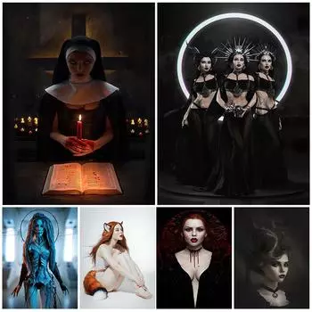 Три сестры ведьм и естественная ботаника Ведьма Настенная картина маслом Королева вампиров Плакат и гравюра Семья 21cm30cm NoFrame