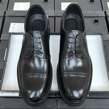 Три совместных кожаные туфли мужские деловые туфли дерби кожаные дышащие рабочие туфли свадебные туфли жениха мужские кожаные туфли 38 чёрный