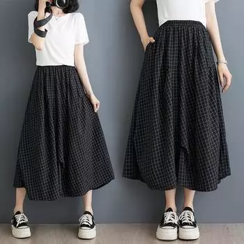 Три темных нишевых клетчатых юбки в стиле Хепберн, женская летняя юбка средней и длинной формы А-образного силуэта L
