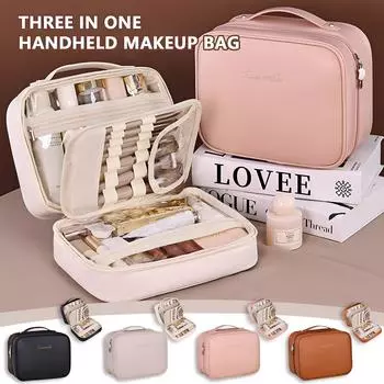 Три в одном многофункциональная косметичка с разделителем для хранения из полиуретана, большая вместимость, высококачественная портативная ручная сумка для хранения косметических кистей One Size чёрный