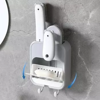 Три в одном мыльница не скапливается, мыльница без отверстий, подвесная настенная ванная комната, слив с держателем для мыла в виде щетки для обуви серый