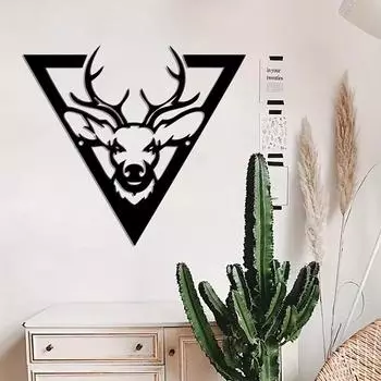 Треугольная рамка с изображением оленя из металла, элегантное настенное украшение, декор в стиле «царство животных» для офиса, современный акцент на настенном искусстве с изображением оленя чёрный