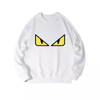 Triangular Eyes Fashionable Printed Top, Autumn and Winter Casual Sportswear, Cotton Sweatshirt M белый