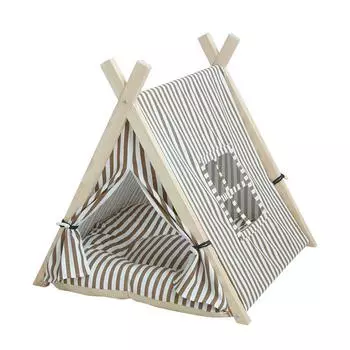 Треугольная съемная бежевая полосатая холщовая палатка для домашних животных, будка для кошек, товары для животных S 52.5*51.5cm