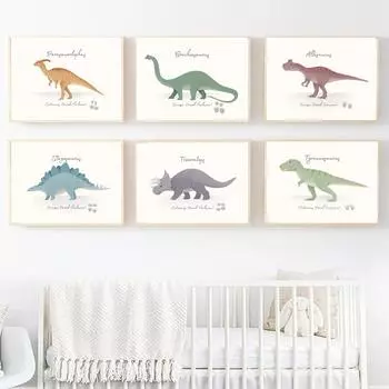 Трицератопс Птерозавр Мультфильм Динозавр Настенная Живопись Холст Картина Скандинавские Плакаты И Принты Настенные Картины Для Детской Комнаты Декор Без Рамки 21*30cm No Frame