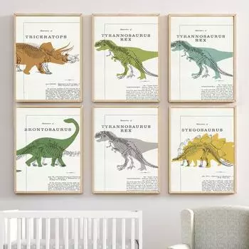 Трицератопс Стегозавр Динозавр Ископаемый Винтаж Настенная картина на холсте Плакаты на скандинавскую тему и принты Настенные картины Декор для детской комнаты A4 21X30cm No Framed