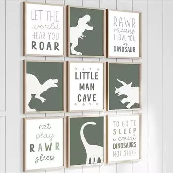Triceratops Tyrannosaurus Little Man Cave Wall Art Canvas Posters Prints Dinosaurs Footprint Boy Room Decor Baby Shower Gift 21x30cm No Framed