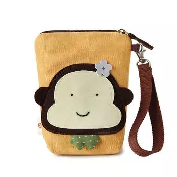 Tricolor Patch Cute Large Screen Canvas Bag Handbag Little Monkey Phone Bag-earthy yellow
