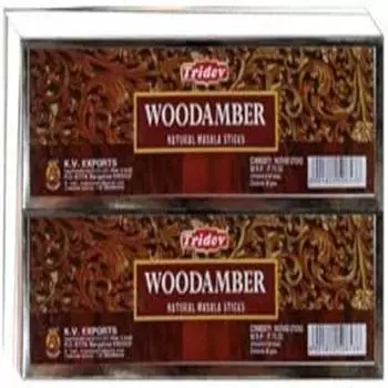Tridev Agarbatti Woodamber Натуральные ароматические палочки масала | Серебряная серия | Аромат | Преданный | 6 шт * 80 г для пуджи/поклонения