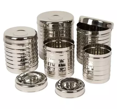 Trifri 5, металлический набор для хранения вложенных канистр - стальные контейнеры - герметичная герметичная коробка для хранения многоразовая закуска 5 Pcs серебряный