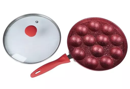 Trifri Appam Patra Paniyaram Non, Stick Посуда Блинная кондитерская сковорода Appachetty с ручкой и 9.1 x 6.5 x 6.5 Inches красный