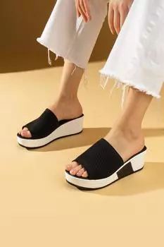 Трикотаж Комфортные женские тапочки на танкетке с полосками 59-77-24