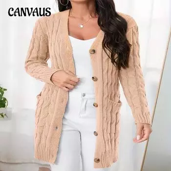 Трикотаж Осень и зима Длинный свитер Twist Женский кардиган на пуговицах