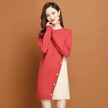 Трикотаж, пуловер, женский свитер средней длины, универсальный свитер с круглым вырезом, осенне-зимний новый вязаный свитер One Size зелёный