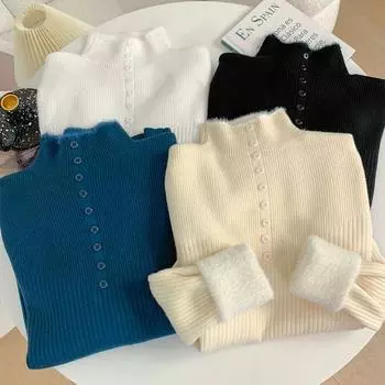 Трикотаж с полувысоким воротником, элегантные топы, женская мода, осень-зима, утолщенный внутренний свитер плюс флис, повседневный теплый пуловер S белый