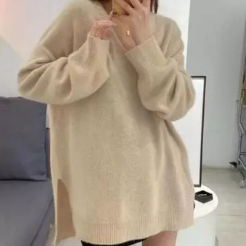 Трикотаж средней длины, осенне-зимний новый пуловер с v-образным вырезом, дизайн «ленивый ветер», свободный зарубежный мягкий восковой свитер с длинными рукавами