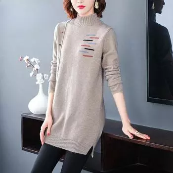 Трикотаж женский осенне-зимний утолщенный свитер средней длины женская свободная полуводолазка трикотажная нижняя рубашка XXXXL белый