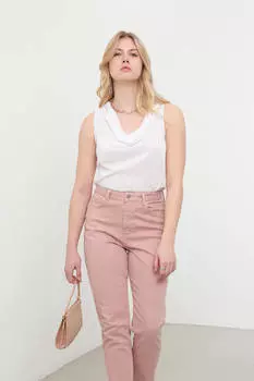 Трикотажная Блузка с Нулевым Рукавом Белая