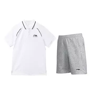 Трикотажная дышащая рубашка поло с коротким рукавом с логотипом Li Ning, прямые свободные быстросохнущие шорты с эластичной резинкой на талии, повседневный спортивный комплект YPLU043-1+YKSU179-1 L