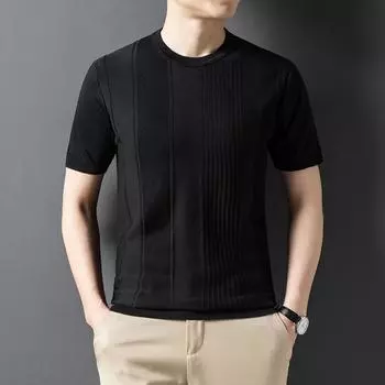 Трикотажная нижняя рубашка, весенне-летняя модная корейская версия, свободная эластичная футболка с круглым вырезом для молодых и средних мужчин M