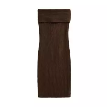 Трикотажная облегающая юбка в европейском уличном стиле весна/лето 2025: Однотонная, с отворотом, с низкой посадкой, облегающая юбка миди Small кофейный