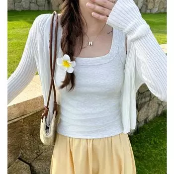 Трикотажная основа на подтяжках для женщин с квадратным воротником, маленький жилет весна-лето Spice Girl, высококачественная одежда для улицы S