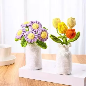 Трикотажная пряжа, разноцветная, подсолнух, креативное вязание крючком, пух, декоративная ромашка, тюльпан, настольный учебный подарок, аксессуары