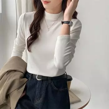 Трикотажная рубашка-борцовка с полуворотом для женщин на осень и зиму, прошитый стиль, новый стиль, эластичный, мягкий, вощеный, приятный для кожи, начесанный внутренний верх S