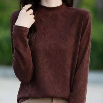 Трикотажная рубашка Hook Flower Hollow Base для женщин, весна-осень, свободный топ M кофейный