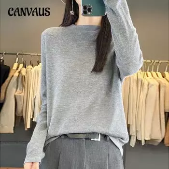 Трикотажная рубашка с полувысоким воротом, женская осенне-зимняя, свободная тонкая часть однотонного внутреннего трикотажа M бежевый