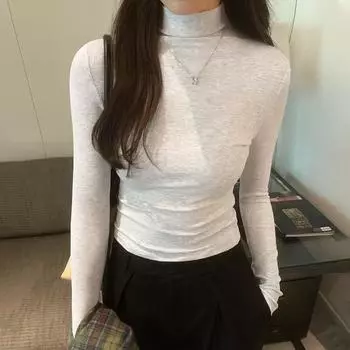 трикотажная рубашка с воротником-получерепахой для женщин на весну, осень, осень и зиму, облегающий короткий топ в стиле pure lust со свитером S