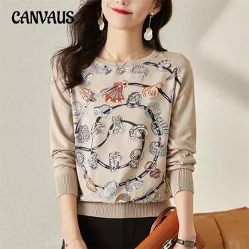 Трикотажная рубашка Женская трикотажная одежда Осенняя свободная рубашка с длинными рукавами Топы с принтом M