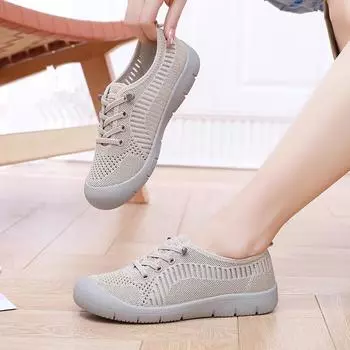 Трикотажная сетчатая поверхность, дышащая мягкая подошва, обувь для мам, легкая, нескользящая, обувь для женщин среднего и пожилого возраста, удобные полые летние сандалии 35