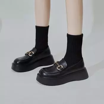 Трикотажная строчка Носки Сапоги Женщины Мода Повседневные Короткие Сапоги Мартин Сапоги 35 чёрный