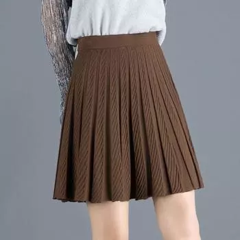 Трикотажная юбка миди, короткая юбка, универсальная для женщин, корейская версия, эластичная юбка А-силуэта с высокой талией, юбка из пряжи S чёрный