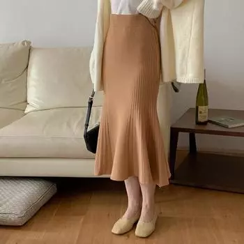 Трикотажная юбка с высокой талией Облегающая юбка-трапеция «рыбий хвост» one size хаки