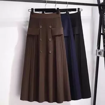 Трикотажная юбка женская осень-зима средней длины с высокой талией, зимняя юбка с широкими бретелями XXL чёрный